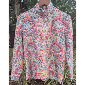 Talbots Women's Paisley Quarter-Zip Pullover with Pocket LP Size Large Pettite